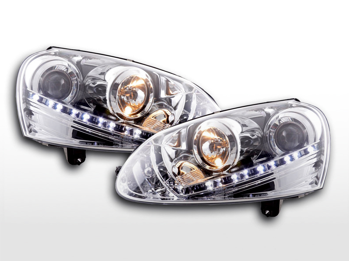Scheinwerfer Set Daylight LED TFL-Optik VW Golf 5 Typ 1K 03-08 chrom für  Rechtslenker, Scheinwerfer, Fahrzeugbeleuchtung, Auto Tuning