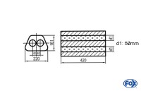 FOX Uni-Schalldämpfer Trapezoid zweiflutig Edelstahl 420mm FOX Uni-Schalldämpfer Trapezoid zweiflutig Edelstahl 420mm