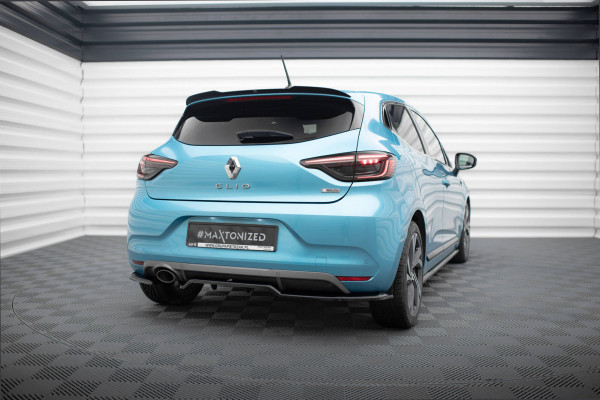 Hinten Splitter (mit Einem Vertikalem Balken) Renault Clio R.S. Line Mk5 Schwarz Hochglanz