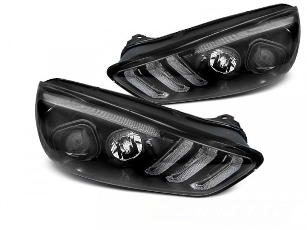 Scheinwerfer Ford Focus Mk3 15-18, schwarze Tagfahrlicht-LED-Seq-Blinker