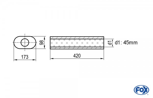 FOX Uni-Schalldämpfer oval aus Edelstahl 173x98mm Länge 420mm d1Ø 45mm