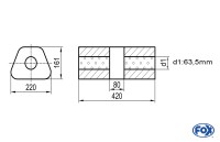 FOX Uni-Schalldämpfer trapez ohne Stutzen mit Kammer 220x161mm d1Ø 63,5mm Länge 420mm FOX Uni-Schalldämpfer trapez ohne Stutzen mit Kammer 220x161mm d1Ø 63,5mm Länge 420mm
