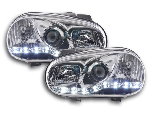 Scheinwerfer Set Daylight LED TFL-Optik VW Golf 4 Typ 1J 98-03 chrom für Rechtslenker
