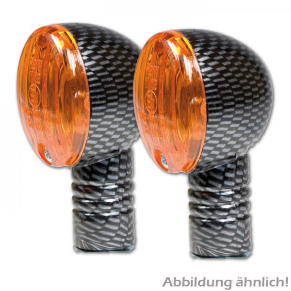 Micro-Flash-Blinker Carbonlook lang gelbes Glas 12V/21W E-geprüft