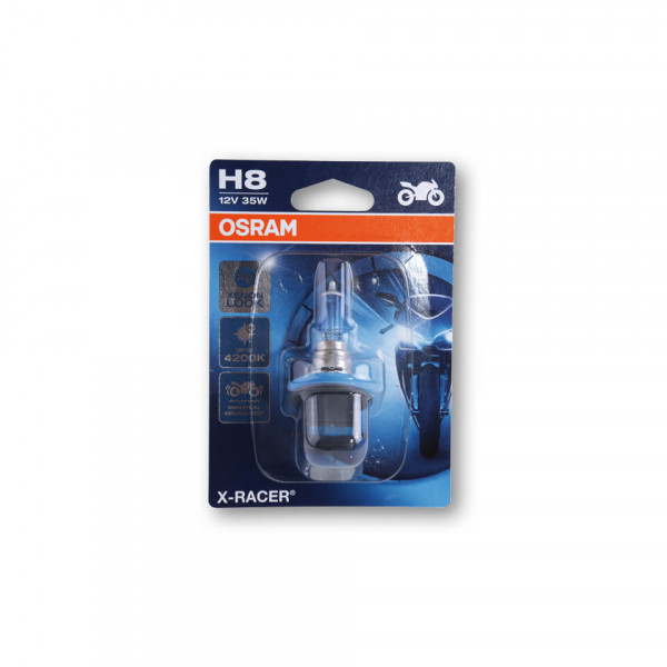 OSRAM H8 Glühlampe, X-RACER, 12V 35W PGJ19-1, Vibrationsfeste Technologie, Abblendlicht E-geprüft