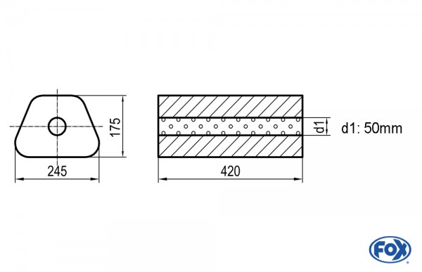 FOX Uni-Schalldämpfer Trapezoid Edelstahl 420mm