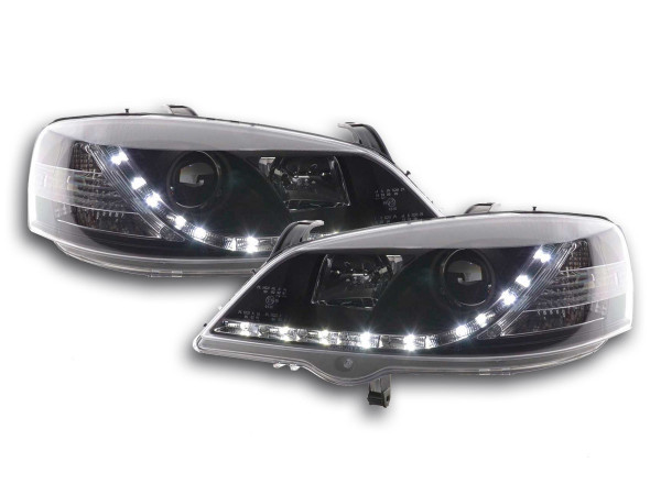 Scheinwerfer Set Daylight LED TFL-Optik Opel Astra G 98-03 schwarz