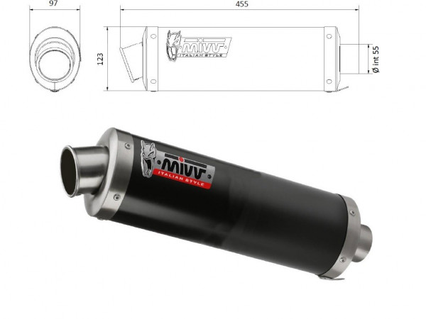 MIVV UNIVERSAL Schalldämpfer Rechts OVAL SMALL 360 BLACK 55mm