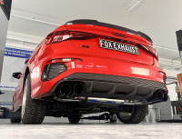 FOX Halbanlage ab OPF mit Abgasklappen 2x100 Typ 25 Endrohre schwarz emalliert passend für Audi S3 G FOX Halbanlage ab OPF mit Abgasklappen 2x100 Typ 25 Endrohre schwarz emalliert passend für Audi S3 G