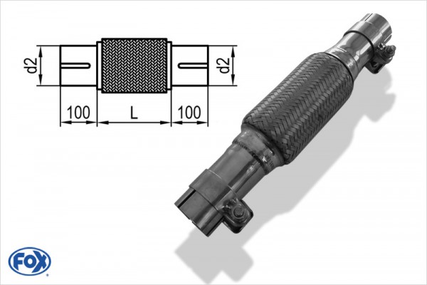 Flexibles Rohr Interlock - Ø40mm - Länge: 100mm + Stutzen Innenleben besteht aus Edelstahlwellrohr