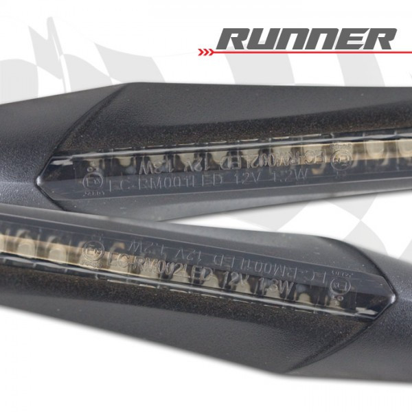 LED-Blinker "RUNNER" | SEQ | schwarz | M8 | getönt Paar | L 70 x T 20 x H 23,5 mm | E-geprüft