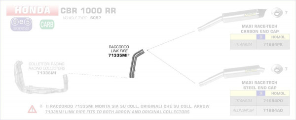 71335MI-Arrow Zwischenrohr, Zentral Honda CBR 1000 RR 06-07