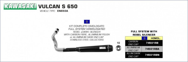 Arrow Komplettanlage 2:1 Rebel Aluminium Schwarz Kawasaki Vulcan S 650 ´14/16