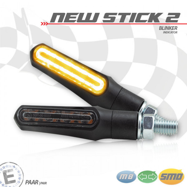 LED-Blinker "New Stick 2" | ABS | schwarz | M8 Paar | L51 x B17 x T20mm | getönt | E-geprüft