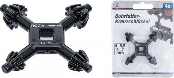 Bohrfutter-Kreuzschlüssel universal Ø 4–7 mm
