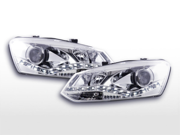 Scheinwerfer Set Daylight LED Tagfahrlicht VW Polo 6R 09- chrom für Rechtslenker