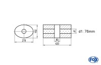 FOX Uni-Schalldämpfer oval ohne Stutzen mit Kammer - 278x192mm, Ø76mm, Länge 420mm FOX Uni-Schalldämpfer oval ohne Stutzen mit Kammer - 278x192mm, Ø76mm, Länge 420mm