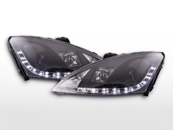 Scheinwerfer Set Daylight LED TFL-Optik Ford Focus 3/4/5-trg. 01-04 schwarz für Rechtslenker