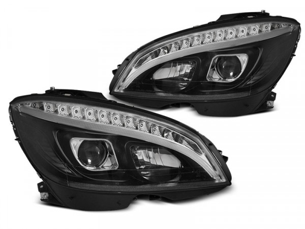 Scheinwerfer Röhrenlicht schwarz dynamische Blinker passend für Mercedes W204 07-10