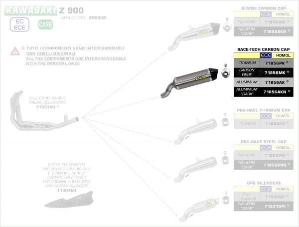 Arrow Endschalldämpfer Race-Tech Aluminium, Kawasaki Z 900 17-19