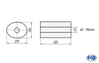 FOX Uni-Schalldämpfer oval ohne Stutzen - Abwicklung 754 278x192mm, d1Ø 76mm, Länge 420mm FOX Uni-Schalldämpfer oval ohne Stutzen - Abwicklung 754 278x192mm, d1Ø 76mm, Länge 420mm