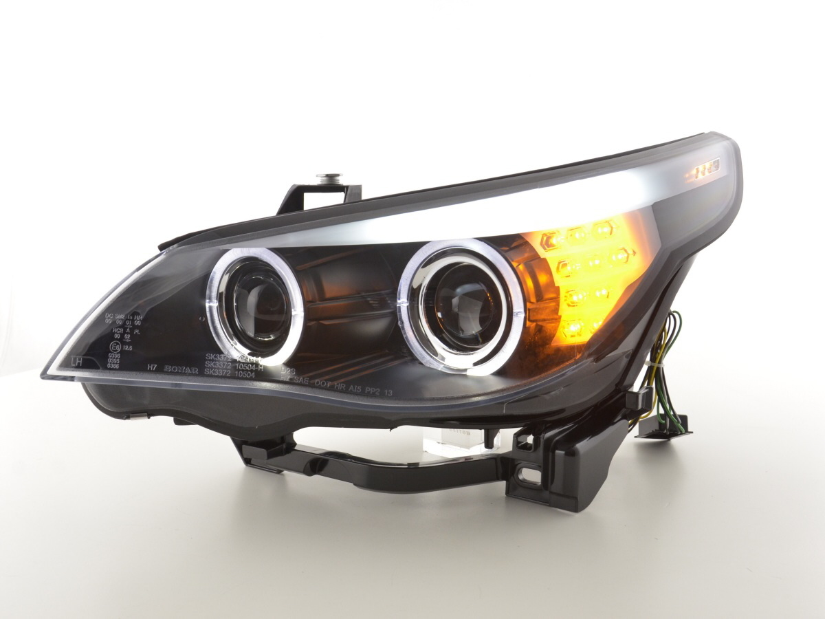 LED Angel Eyes Scheinwerfer für BMW 5er E60/E61 03-07 chrom mit LED Blinker