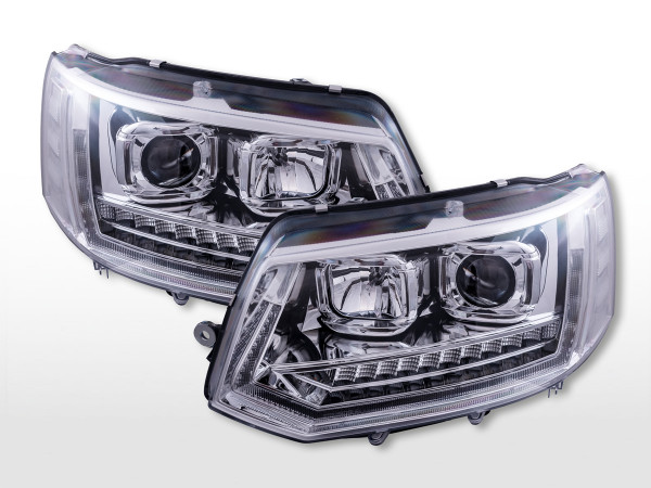 Halogen Scheinwerfer Set LED Tagfahrlicht passend für VW T5 Bj. 10-15 chrom