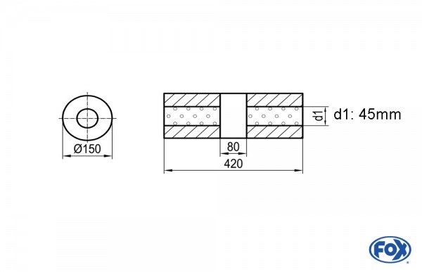 FOX Uni-Schalldämpfer rund aus Edelstahl Ø150mm Länge 420mm