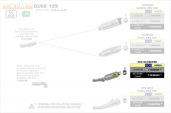 Arrow GP2 Silencers Kit KTM DUKE 390 17-19