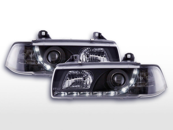 Scheinwerfer Set Daylight LED Tagfahrlicht BMW 3er E36 Limousine 92-98 schwarz