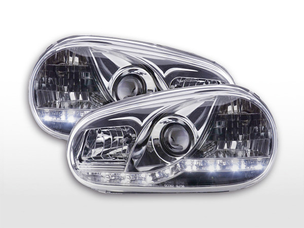 Scheinwerfer Set Daylight LED TFL-Optik VW Golf 4 Typ 1J 98-03 chrom
