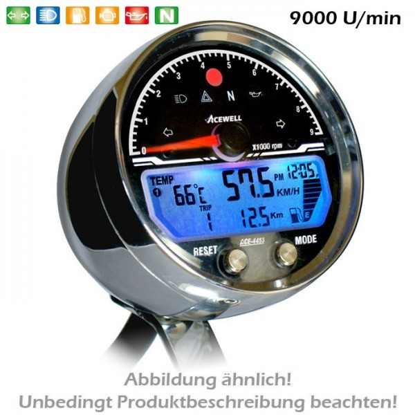 Acewell Digitalinstrument Tachometer mit Drehzahlmesser, Uhr & Tankanzeige