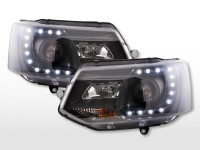 Daylight LED Scheinwerfer Set passend für VW T5 ab 2009 Schwarz Daylight LED Scheinwerfer Set passend für VW T5 ab 2009 Schwarz