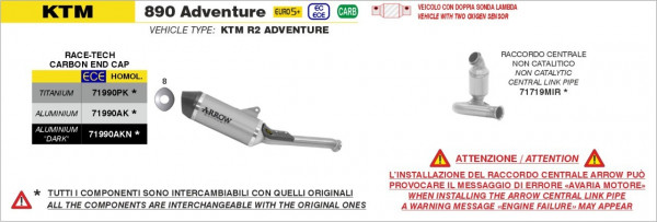 ARROW Race-Tech Endschalldämpfer passend für KTM 890 Adventure & Husqvarna Norden 901