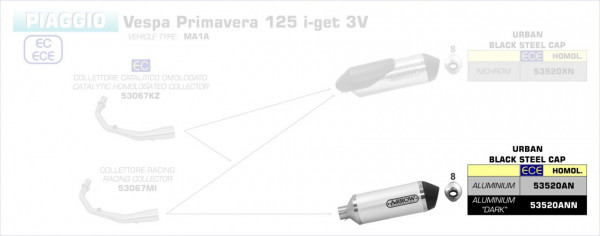 Arrow Urban Endschalldämpfer Aluminium Schwarz passend für Vespa Primavera 125 17-18