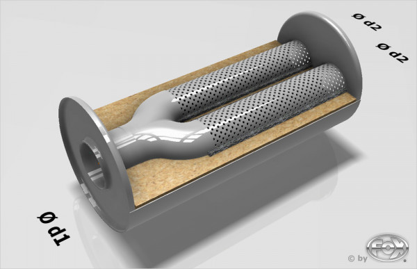 FOX Uni-Schalldämpfer rund zweiflutig Edelstahl Ø150mm – universell