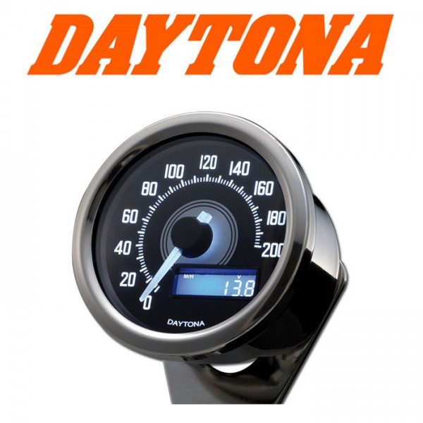 Daytona Velona60 Tachometer Chrom Ø60mm -200 km/h mit Uhr und Voltanzeige