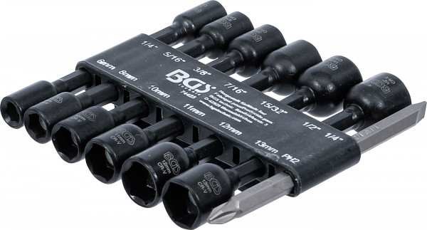 Steckschlüssel-Einsatz-Satz Sechskant 14-tlg. | für Bohrmaschinen | Antrieb Außensechskant 6,3 mm (1