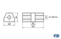 FOX Uni-Schalldämpfer trapez ohne Stutzen mit Kammer 220x161mm Ø50mm Länge 420mm FOX Uni-Schalldämpfer trapez ohne Stutzen mit Kammer 220x161mm Ø50mm Länge 420mm