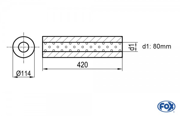 FOX Uni-Schalldämpfer rund Ø114mm Edelstahl Länge 420mm