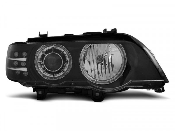 Xenon-Scheinwerfer Angel Eyes schwarz LED-Blinkerpassend für BMW X5 E53 09.99-10.03
