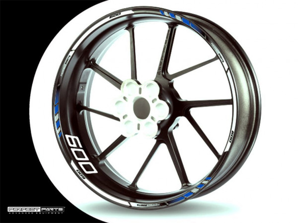 Felgenrandaufkleber blau-weiß passend für 600 ccm Motorrad