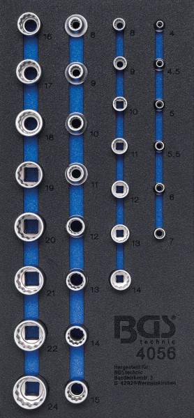 Werkstattwageneinlage 1/3: Steckschlüssel-Einsätze Zwölfkant | 6,3 mm (1/4") / 12,5 mm (1/2") | 29-t