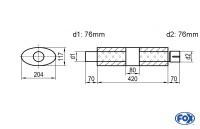 FOX Uni-Schalldämpfer Oval aus Edelstahl 204x117mm, 76mm Anschluss FOX Uni-Schalldämpfer Oval aus Edelstahl 204x117mm, 76mm Anschluss