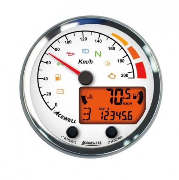ACEWELL Analog Tacho 210 Km/h mit digitalem Drehzahlmesser Chrom