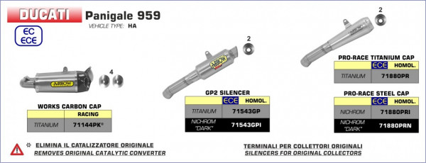 Arrow GP2 Edelstahl Schwarz DUCATI 959 PANIGALE 16/19