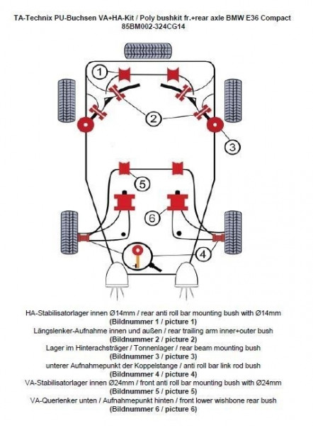 TA Technix PU-Buchsen Kit 32-teilig passend für BMW 3er Serie E36 Compact