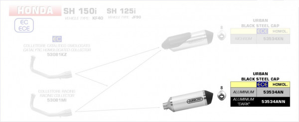 Arrow Urban Endschalldämpfer Aluminium Schwarz passend für Honda SH 125/150 i 20-