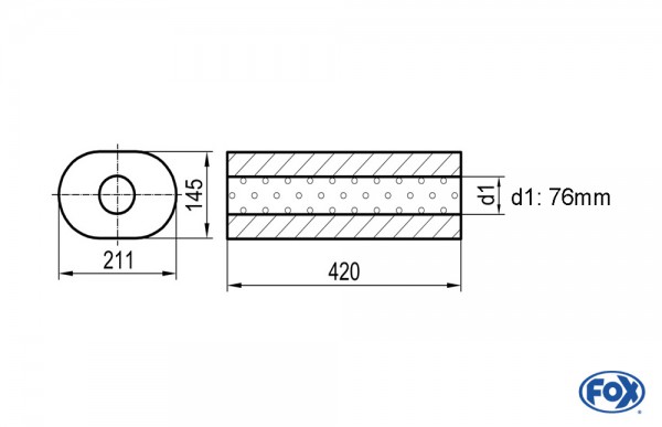 FOX Uni-Schalldämpfer oval Edelstahl 211x145mm 420mm