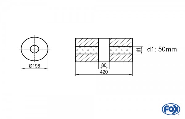 FOX Uni-Schalldämpfer rund ohne Stutzen mit Kammer – Edelstahl Ø198mm Länge 420mm